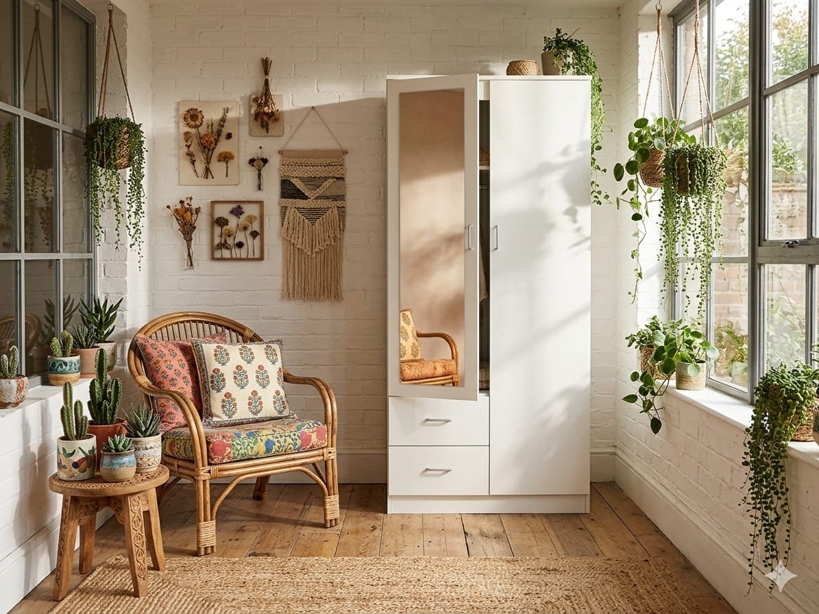 White 2 door mirrored wardrobe