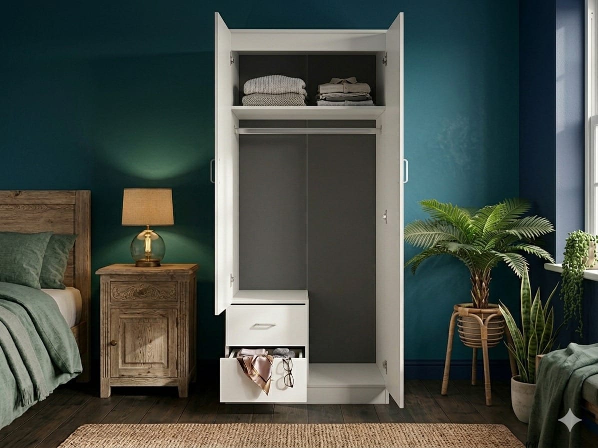 Inside the 2 door wardrobe